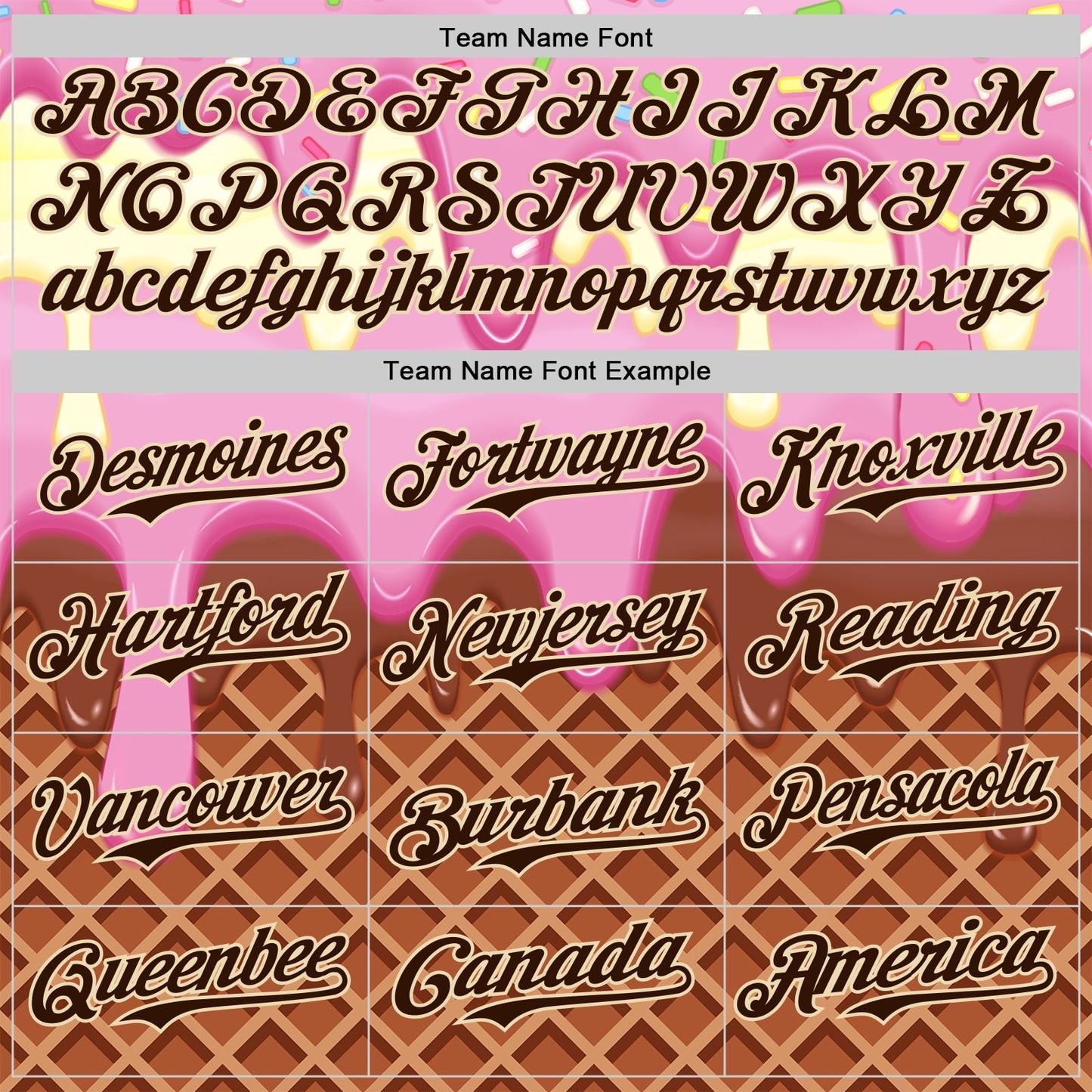 Custom Light Pink Brown-Cream Foodie Food Dessert Melting Cream Waffle Grid Authentic Baseball Jersey baseball jersey product view 4