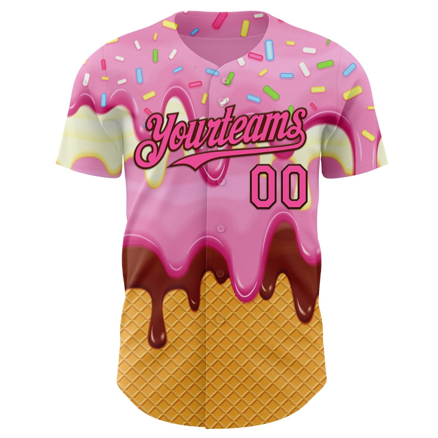 Custom Light Pink Pink Yellow-Brown Foodie Food Dessert Melting Cream Waffle Grid Authentic Baseball Jersey baseball jersey product view 2
