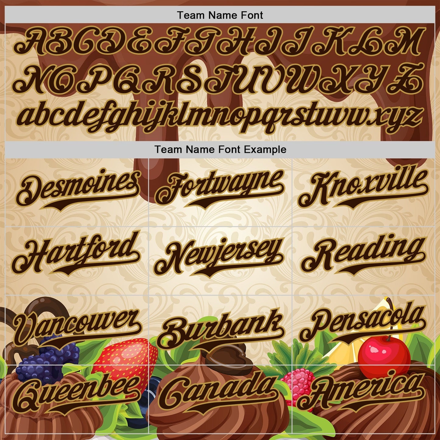 Custom Brown Cream-Old Gold Foodie Food Dessert Chocolate Fruit Authentic Baseball Jersey baseball jersey product view 4