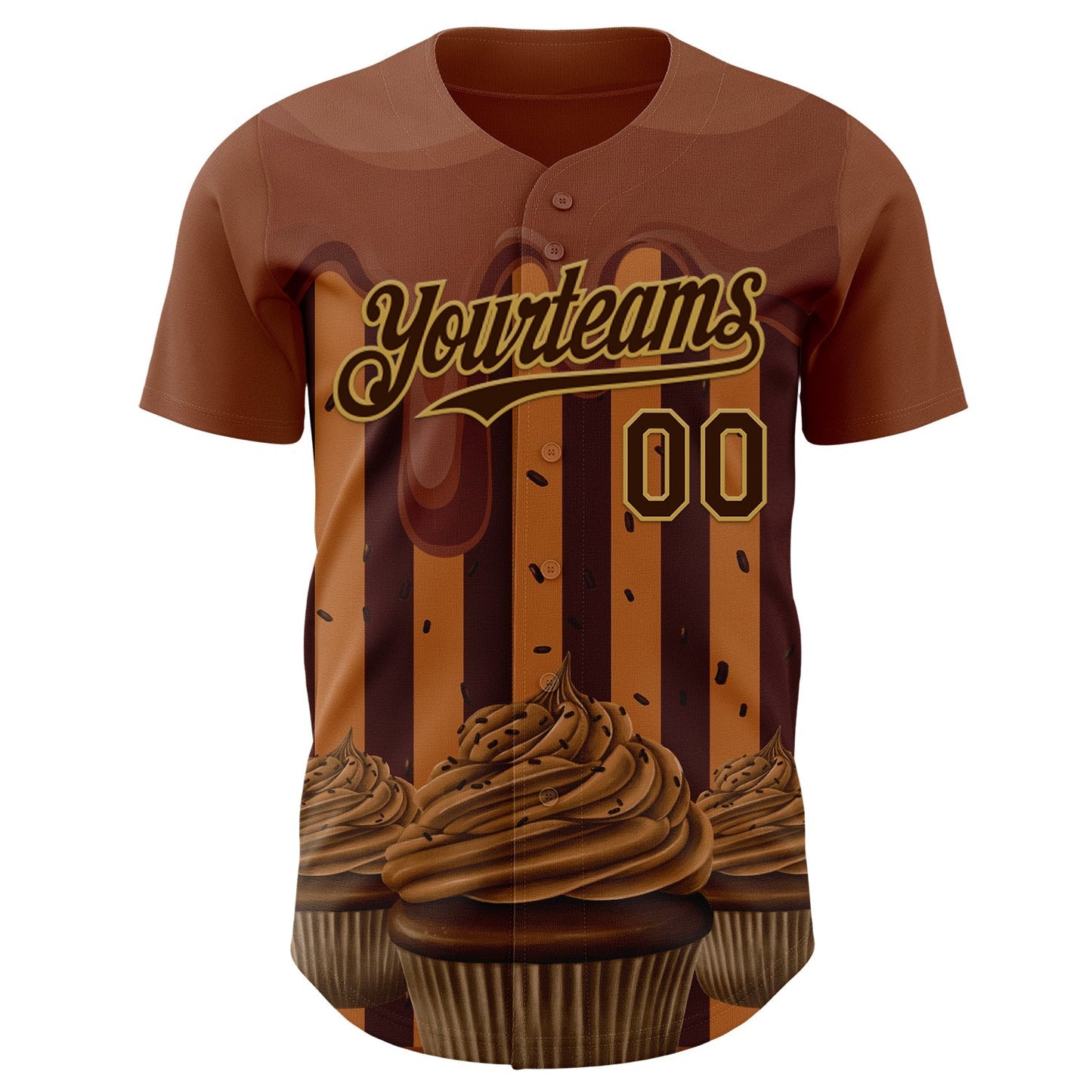 Custom Brown-Old Gold Foodie Food Dessert Chocolate Ice Cream Authentic Baseball Jersey baseball jersey product view 2