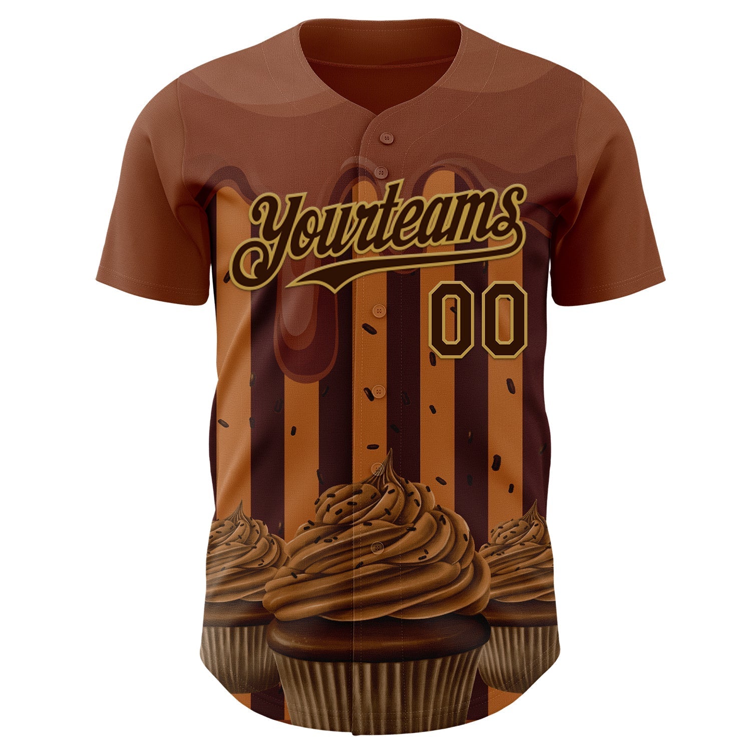 Custom Brown-Old Gold Foodie Food Dessert Chocolate Ice Cream Authentic Baseball Jersey baseball jersey product view 2
