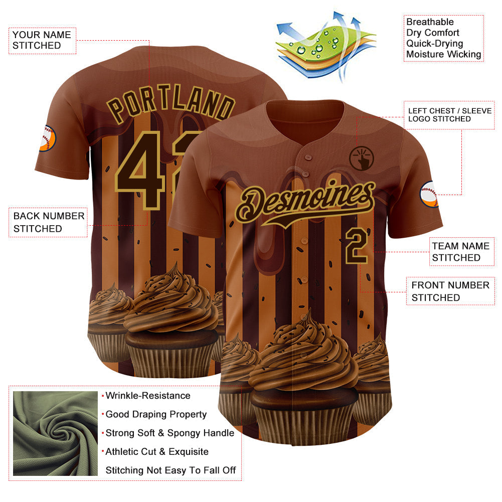 Custom Brown-Old Gold Foodie Food Dessert Chocolate Ice Cream Authentic Baseball Jersey baseball jersey product view 3