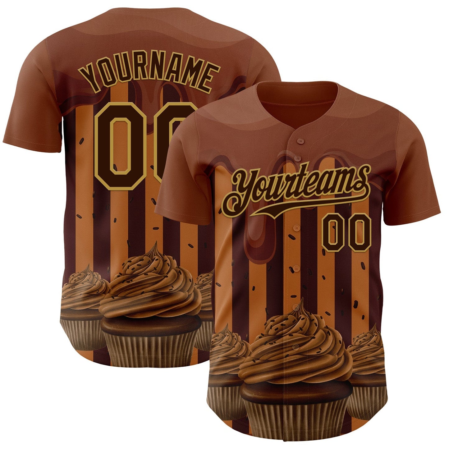 Custom Brown-Old Gold Foodie Food Dessert Chocolate Ice Cream Authentic Baseball Jersey baseball jersey product view 1