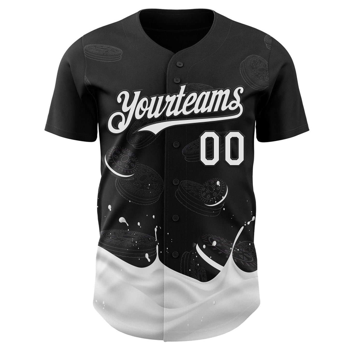 Custom Black-White Foodie Food Cookies And Milk Authentic Baseball Jersey baseball jersey product view 2
