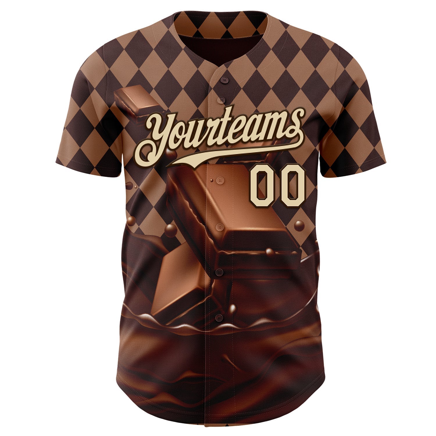Custom Brown-Cream Foodie Food Dessert Chocolate Authentic Baseball Jersey baseball jersey product view 2