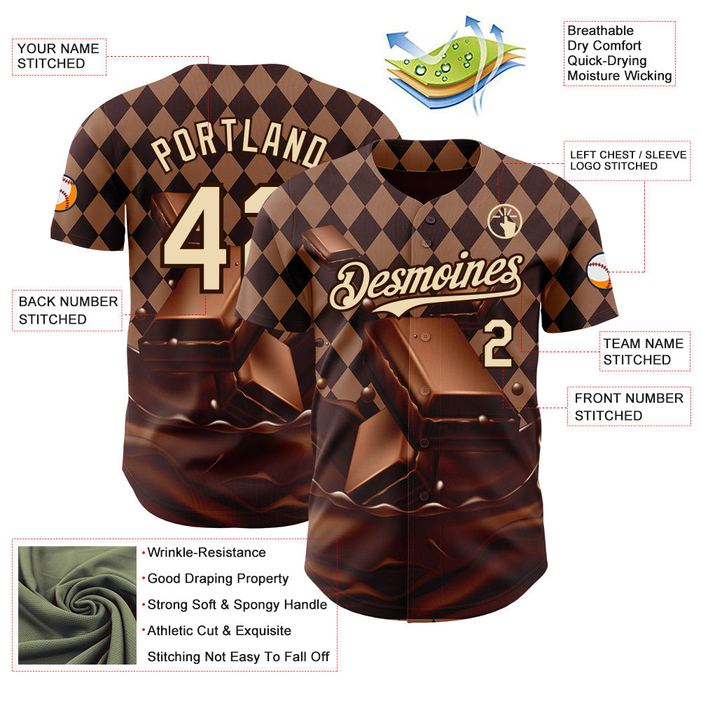 Custom Brown-Cream Foodie Food Dessert Chocolate Authentic Baseball Jersey baseball jersey product view 3