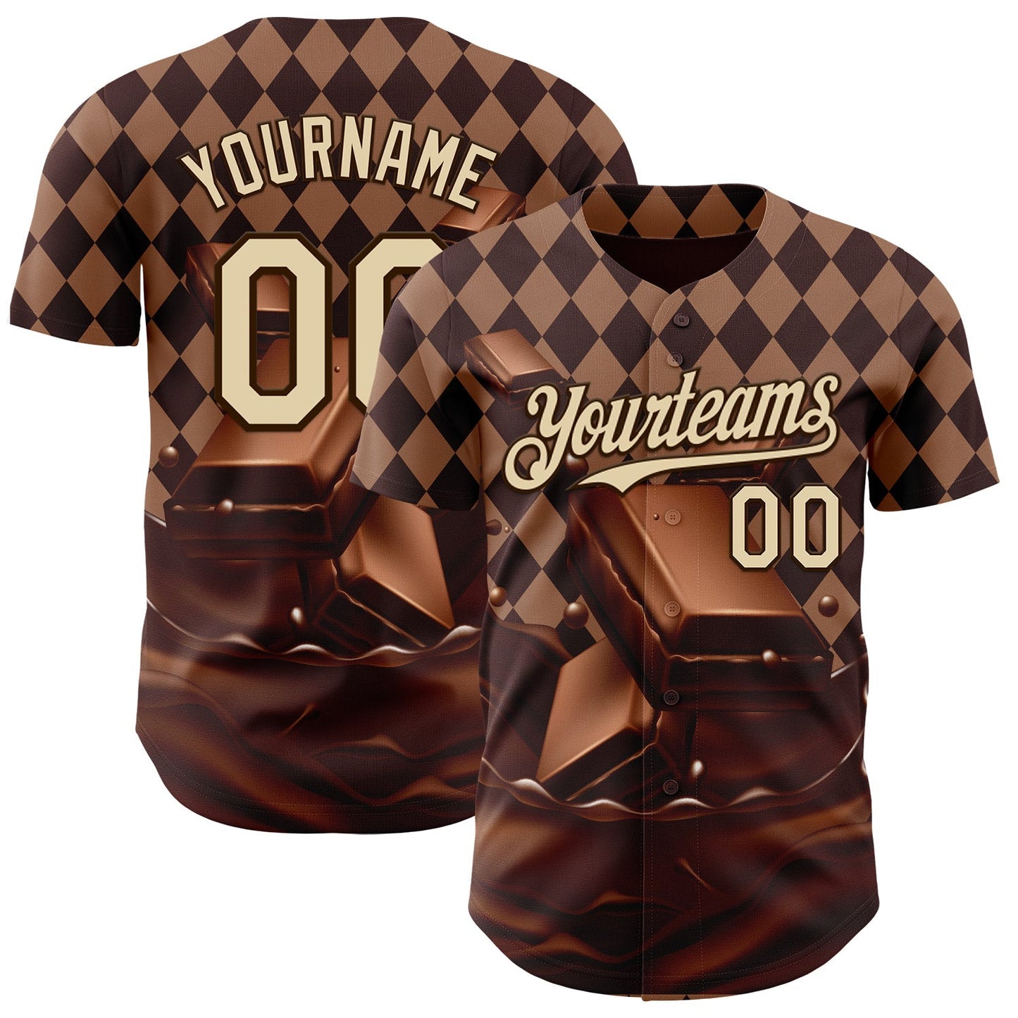 Custom Brown-Cream Foodie Food Dessert Chocolate Authentic Baseball Jersey baseball jersey product view 1