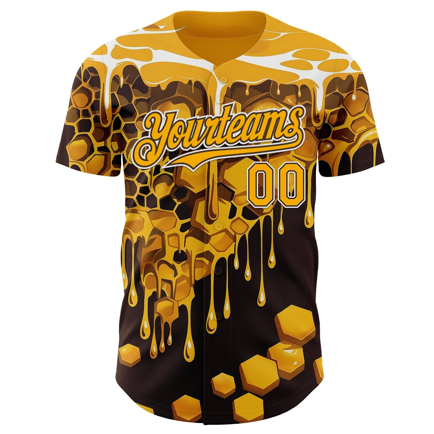 Custom Yellow Black Brown-White Foodie Food Honey Bee Authentic Baseball Jersey baseball jersey product view 2