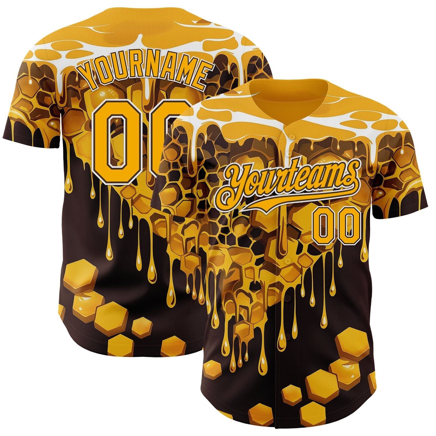 Custom Yellow Black Brown-White Foodie Food Honey Bee Authentic Baseball Jersey baseball jersey product view 1