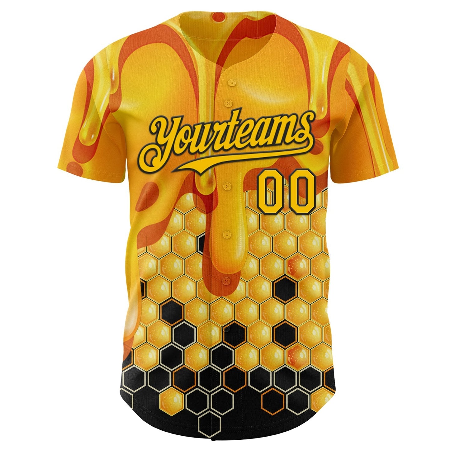Custom Yellow-Black Foodie Food Honey Bee Authentic Baseball Jersey baseball jersey product view 2