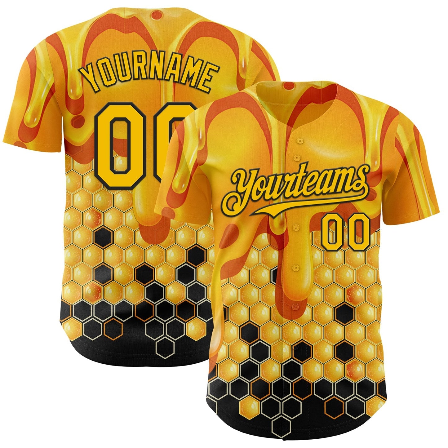 Custom Yellow-Black Foodie Food Honey Bee Authentic Baseball Jersey baseball jersey product view 1
