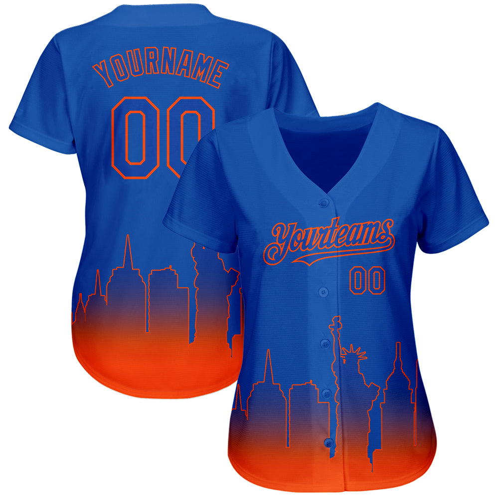Custom Royal Orange 3D New York City Edition Fade Fashion Authentic Baseball Jersey baseball jersey product view 2