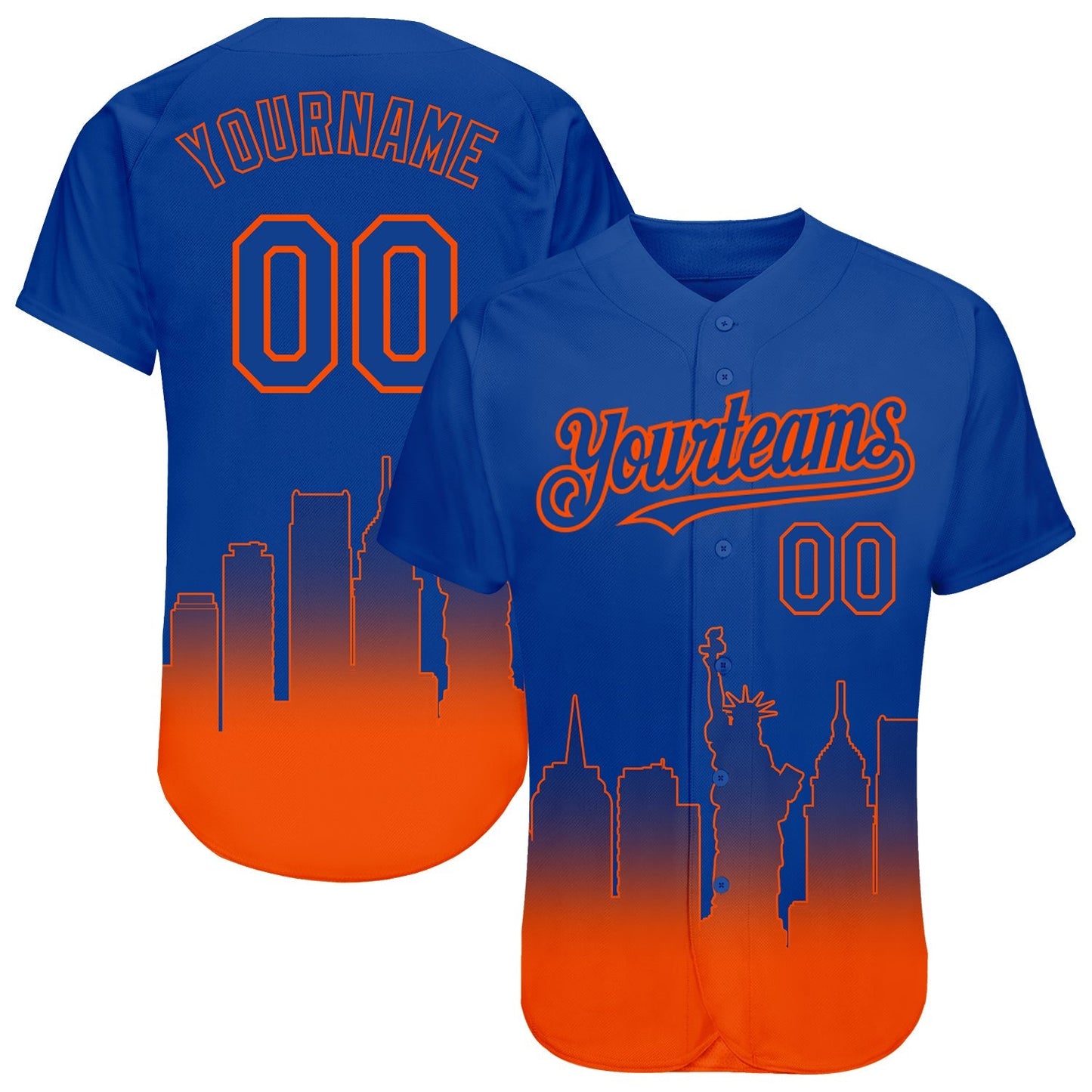Custom Royal Orange 3D New York City Edition Fade Fashion Authentic Baseball Jersey baseball jersey product view 1