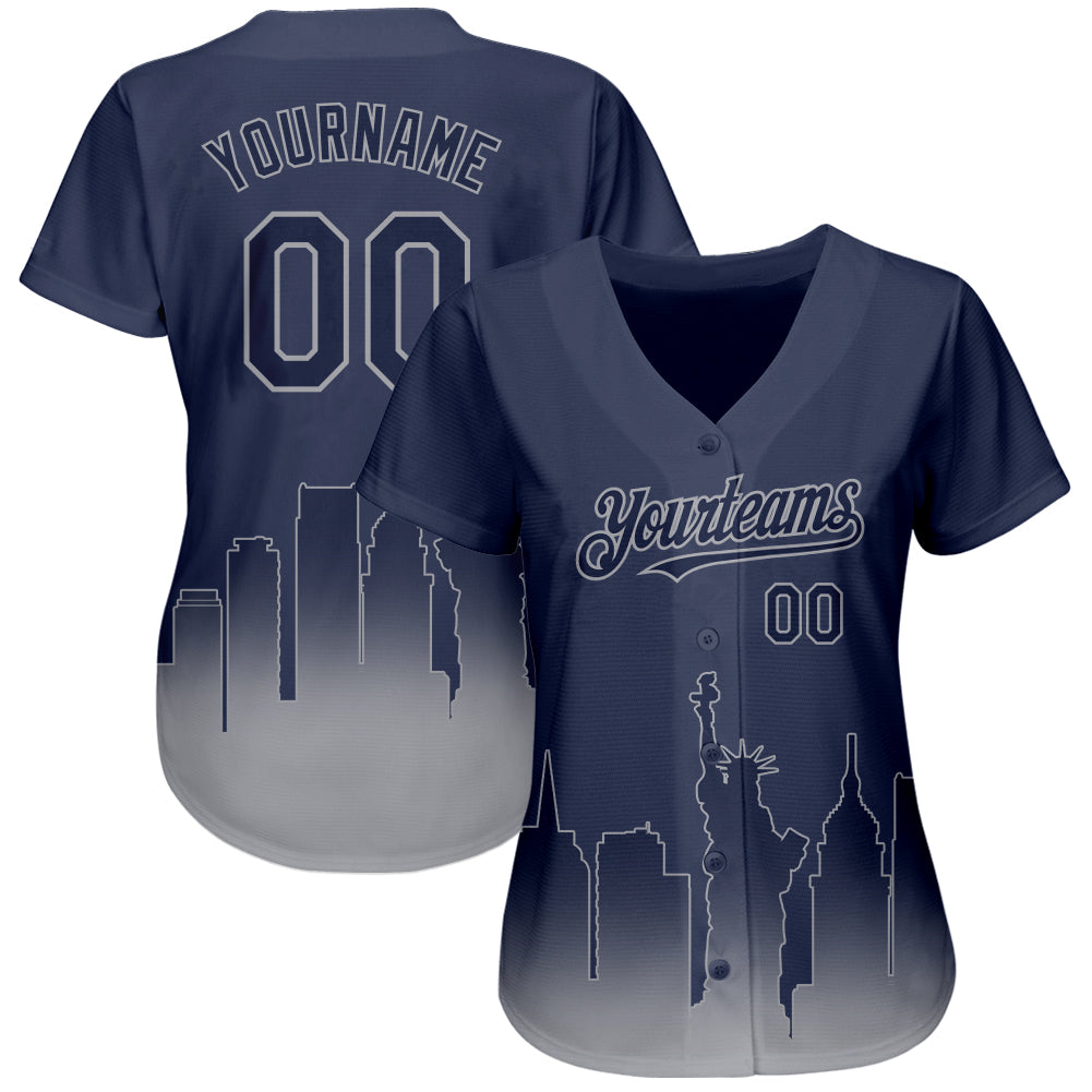 Custom Navy Gray 3D New York City Edition Fade Fashion Authentic Baseball Jersey baseball jersey product view 2