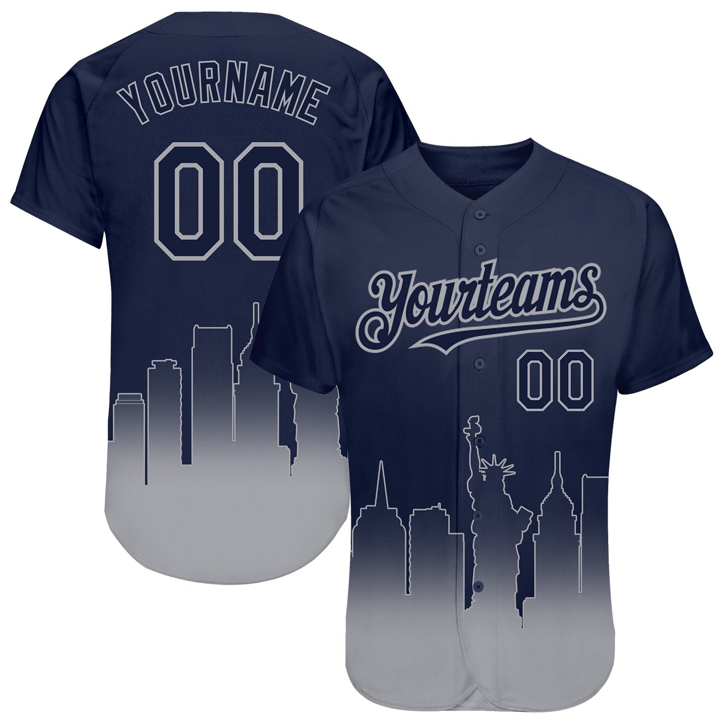 Custom Navy Gray 3D New York City Edition Fade Fashion Authentic Baseball Jersey baseball jersey product view 1