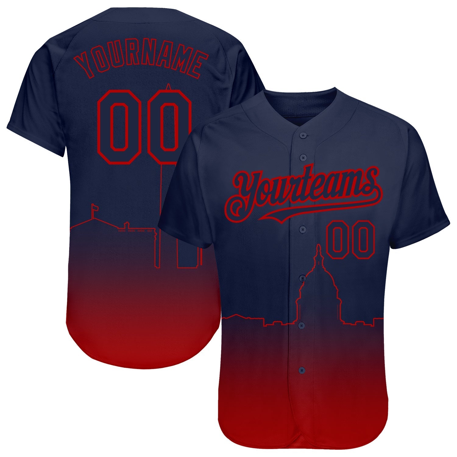 Custom Navy Red 3D Washington City Edition Fade Fashion Authentic Baseball Jersey baseball jersey product view 1