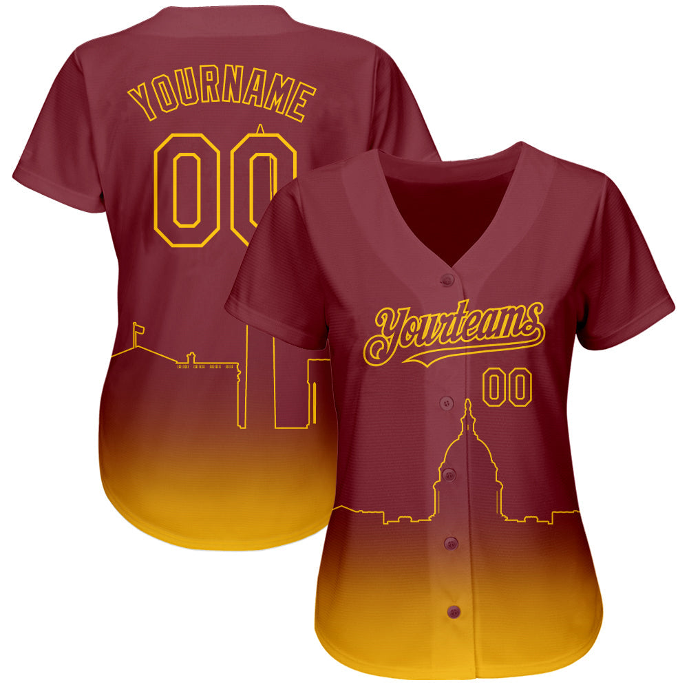 Custom Burgundy Yellow 3D Washington City Edition Fade Fashion Authentic Baseball Jersey baseball jersey product view 2