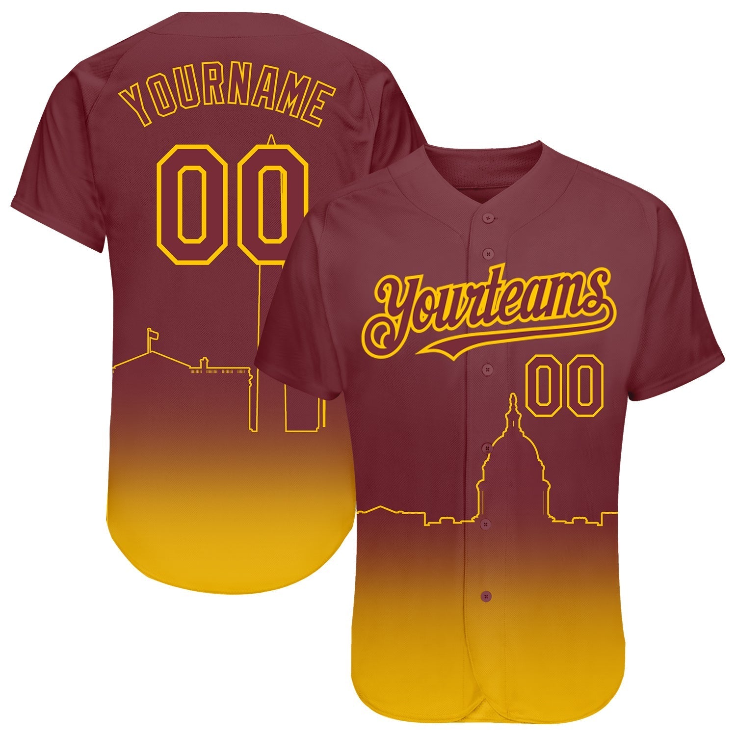 Custom Burgundy Yellow 3D Washington City Edition Fade Fashion Authentic Baseball Jersey baseball jersey product view 1
