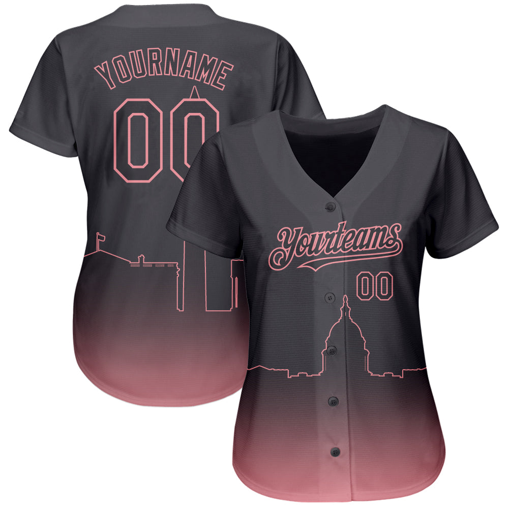 Custom Steel Gray Medium Pink 3D Washington City Edition Fade Fashion Authentic Baseball Jersey baseball jersey product view 2