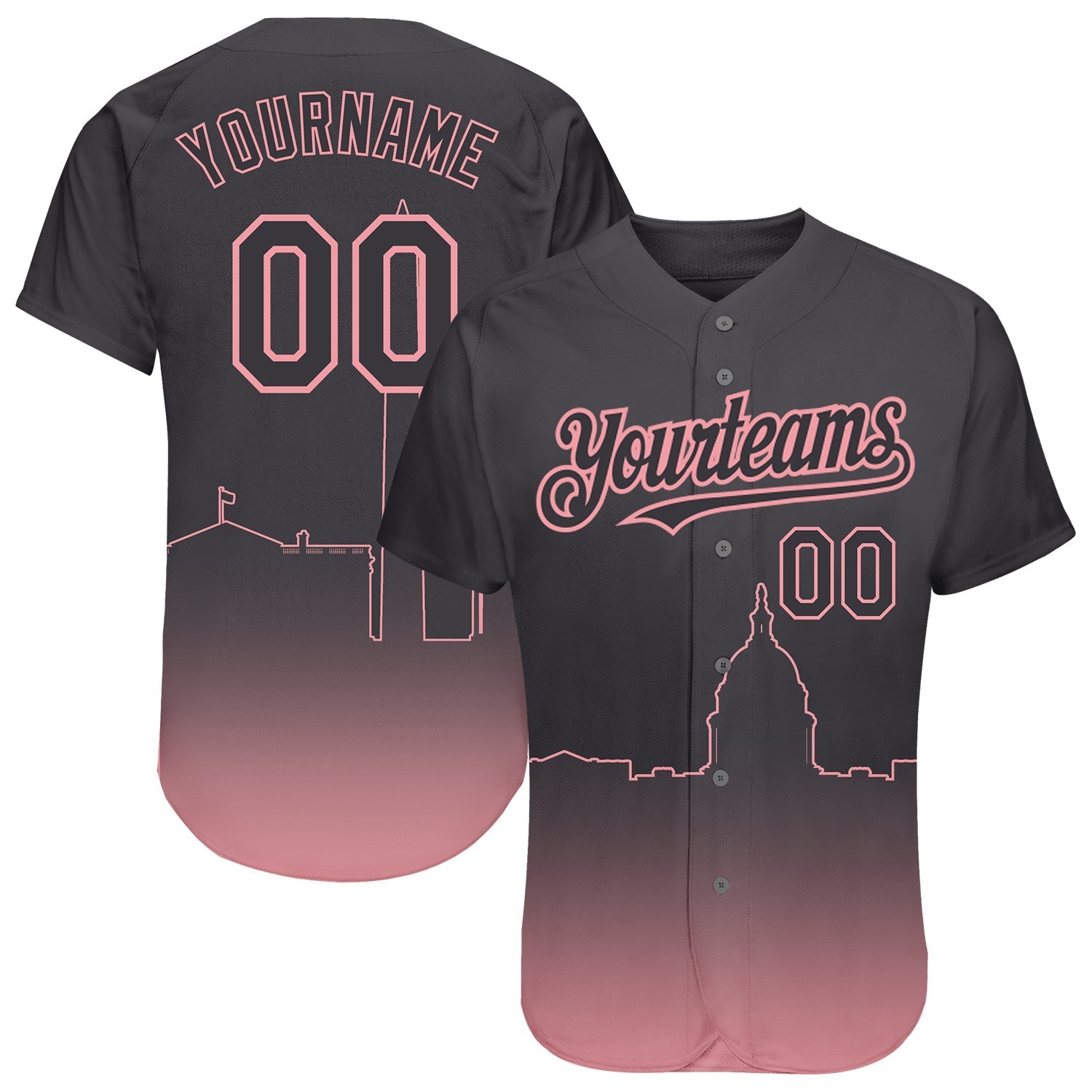 Custom Steel Gray Medium Pink 3D Washington City Edition Fade Fashion Authentic Baseball Jersey baseball jersey product view 1