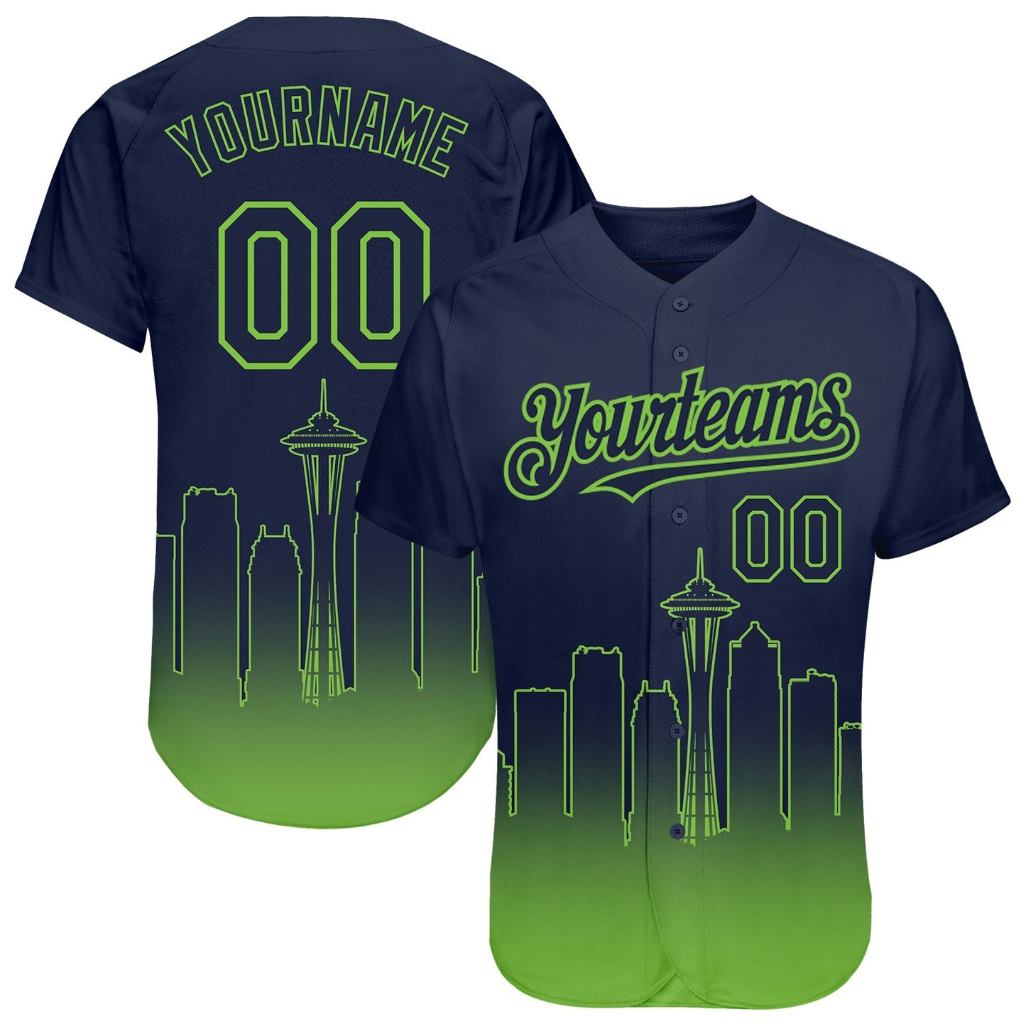 Custom Navy Neon Green 3D Seattle City Edition Fade Fashion Authentic Baseball Jersey baseball jersey product view 1