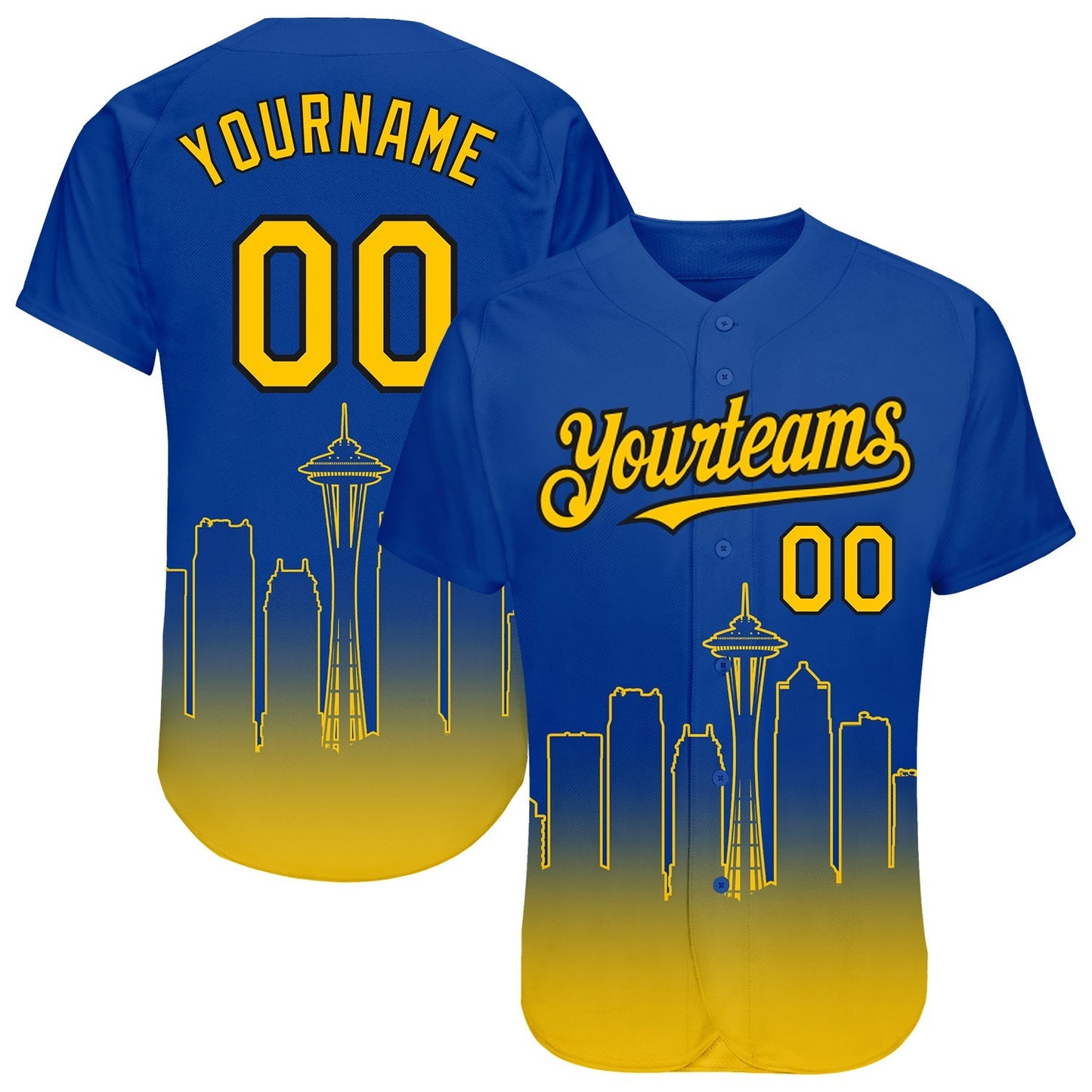 Custom Royal Yellow-Black 3D Seattle City Edition Fade Fashion Authentic Baseball Jersey baseball jersey product view 1