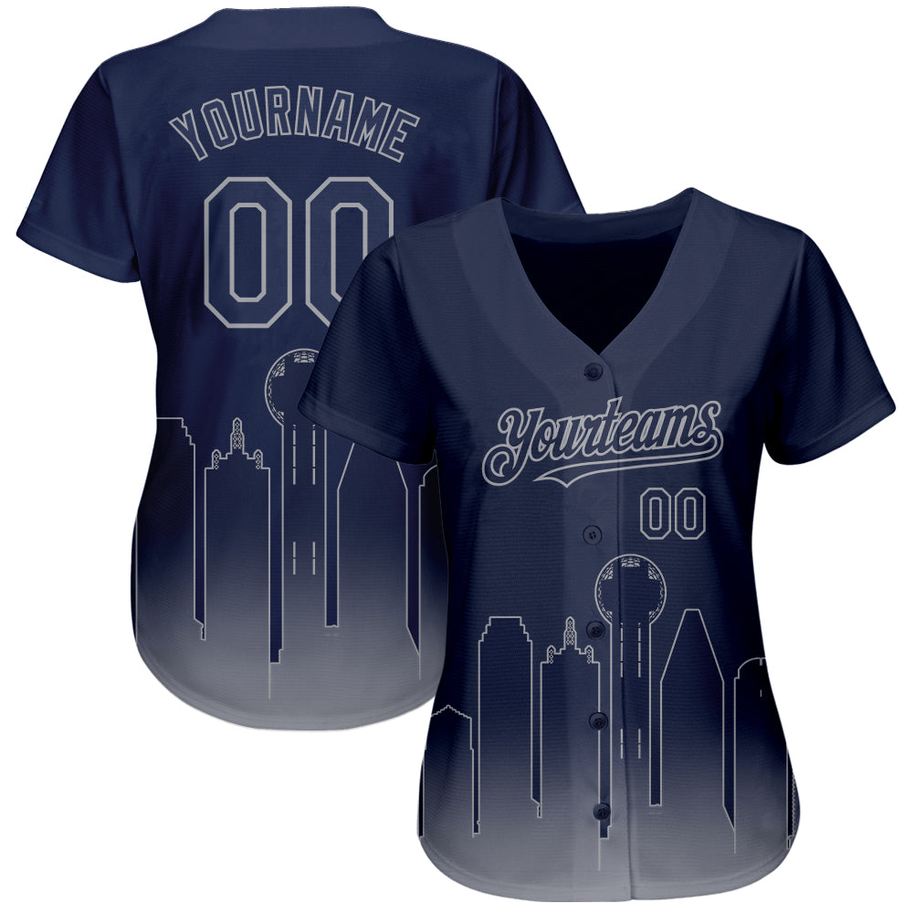 Custom Navy Gray 3D Dallas City Edition Fade Fashion Authentic Baseball Jersey baseball jersey product view 2