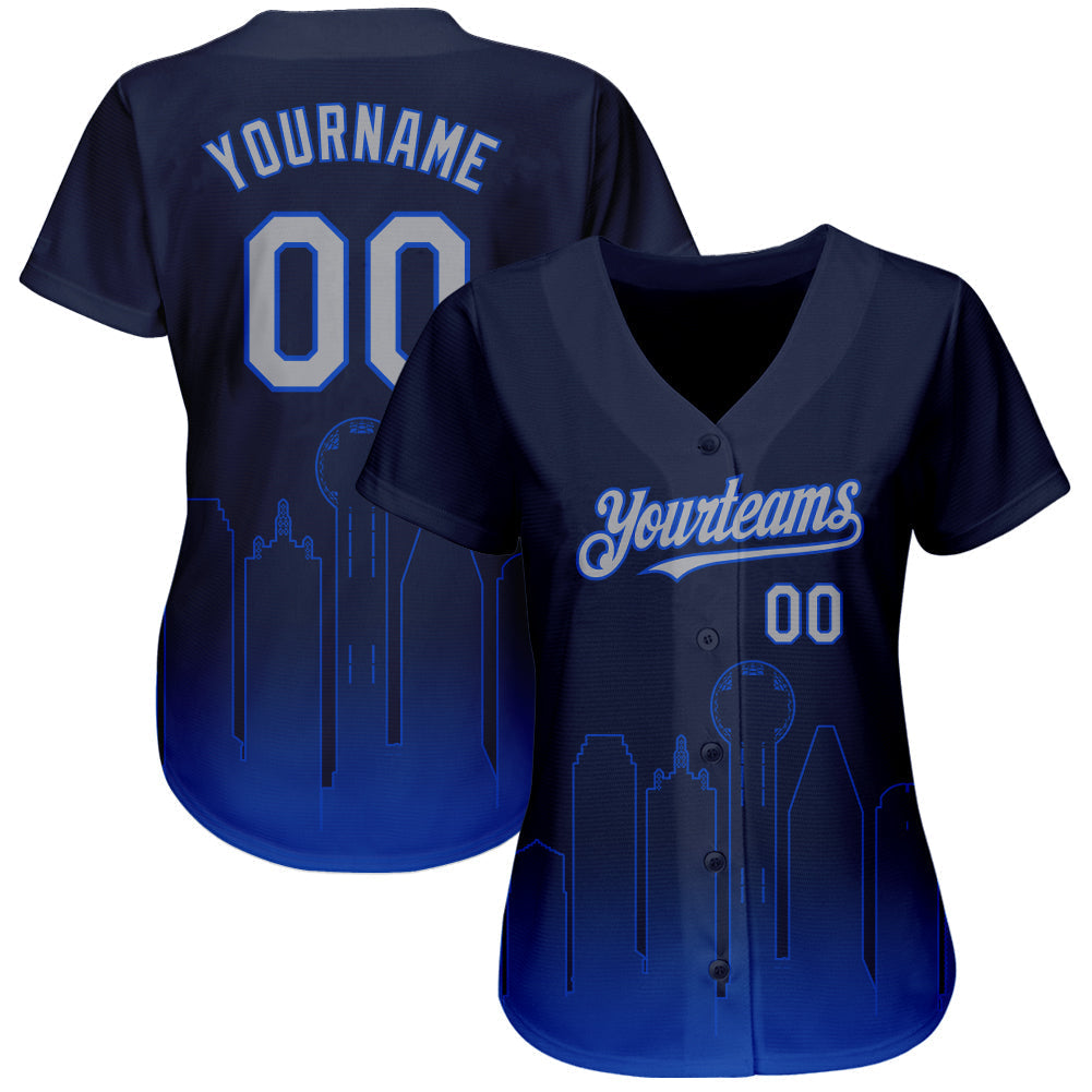 Custom Navy Gray-Thunder Blue 3D Dallas City Edition Fade Fashion Authentic Baseball Jersey baseball jersey product view 2