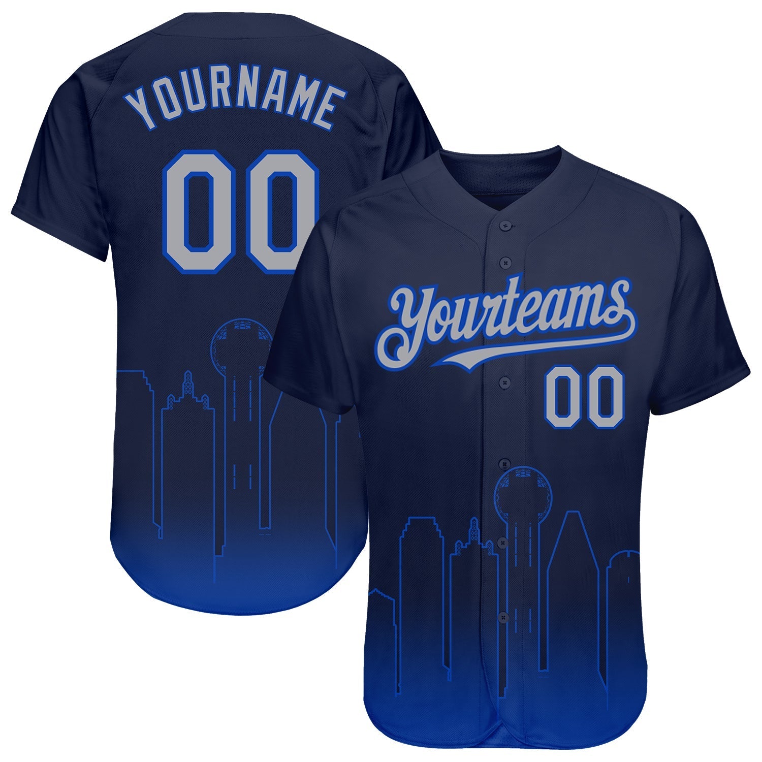 Custom Navy Gray-Thunder Blue 3D Dallas City Edition Fade Fashion Authentic Baseball Jersey baseball jersey product view 1