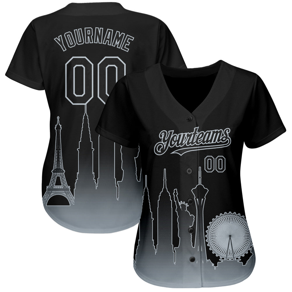 Custom Black Silver 3D Las Vegas City Edition Fade Fashion Authentic Baseball Jersey baseball jersey product view 2