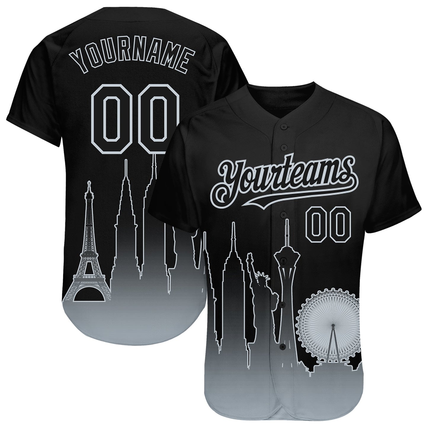 Custom Black Silver 3D Las Vegas City Edition Fade Fashion Authentic Baseball Jersey baseball jersey product view 1