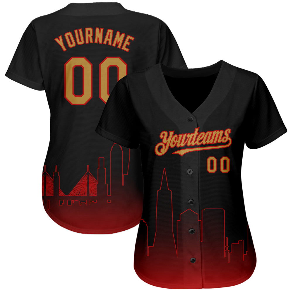 Custom Black Old Gold-Red 3D San Francisco City Edition Fade Fashion Authentic Baseball Jersey baseball jersey product view 2