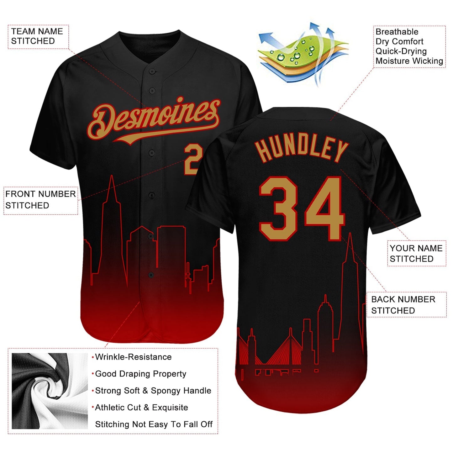 Custom Black Old Gold-Red 3D San Francisco City Edition Fade Fashion Authentic Baseball Jersey baseball jersey product view 3