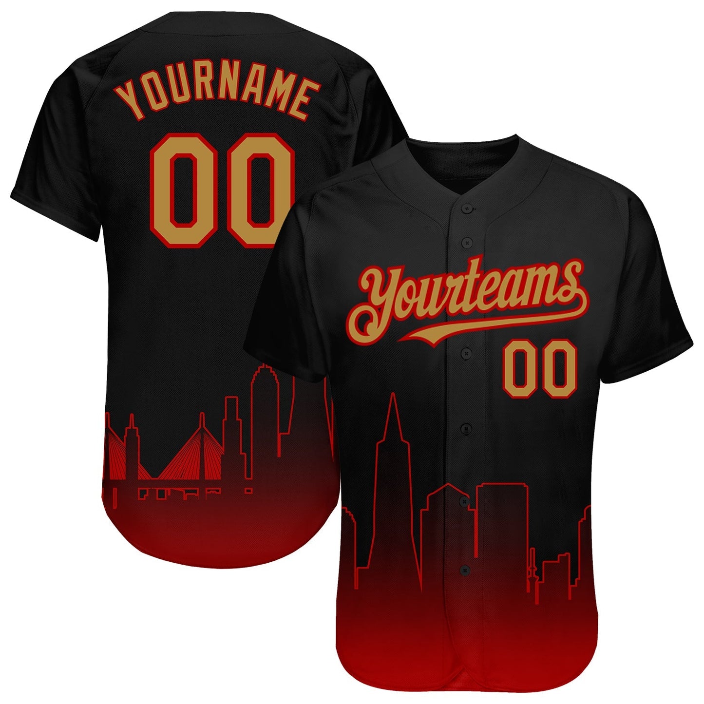 Custom Black Old Gold-Red 3D San Francisco City Edition Fade Fashion Authentic Baseball Jersey baseball jersey product view 1