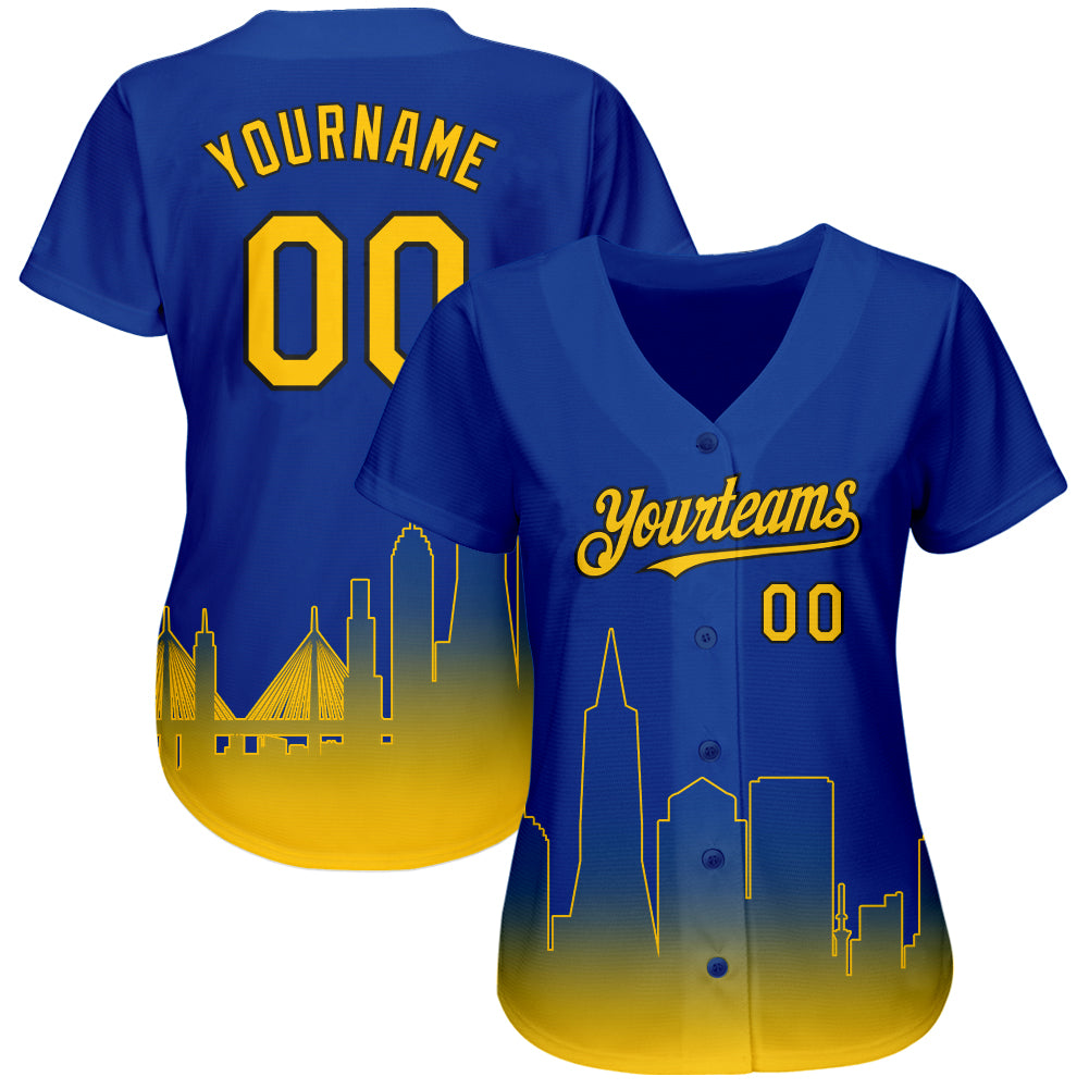 Custom Royal Yellow-Black 3D San Francisco City Edition Fade Fashion Authentic Baseball Jersey baseball jersey product view 2