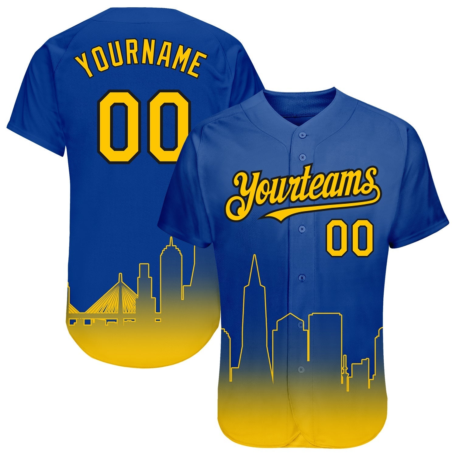 Custom Royal Yellow-Black 3D San Francisco City Edition Fade Fashion Authentic Baseball Jersey baseball jersey product view 1