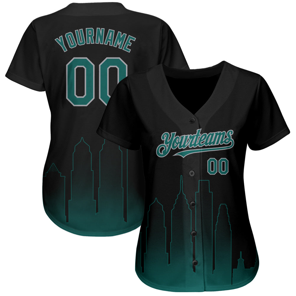 Custom Black Midnight Green-Gray 3D Philadelphia City Edition Fade Fashion Authentic Baseball Jersey baseball jersey product view 2
