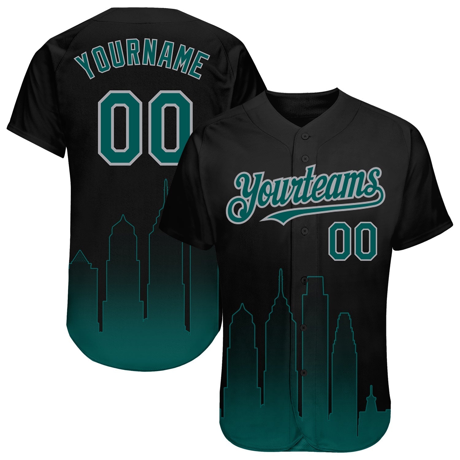 Custom Black Midnight Green-Gray 3D Philadelphia City Edition Fade Fashion Authentic Baseball Jersey baseball jersey product view 1