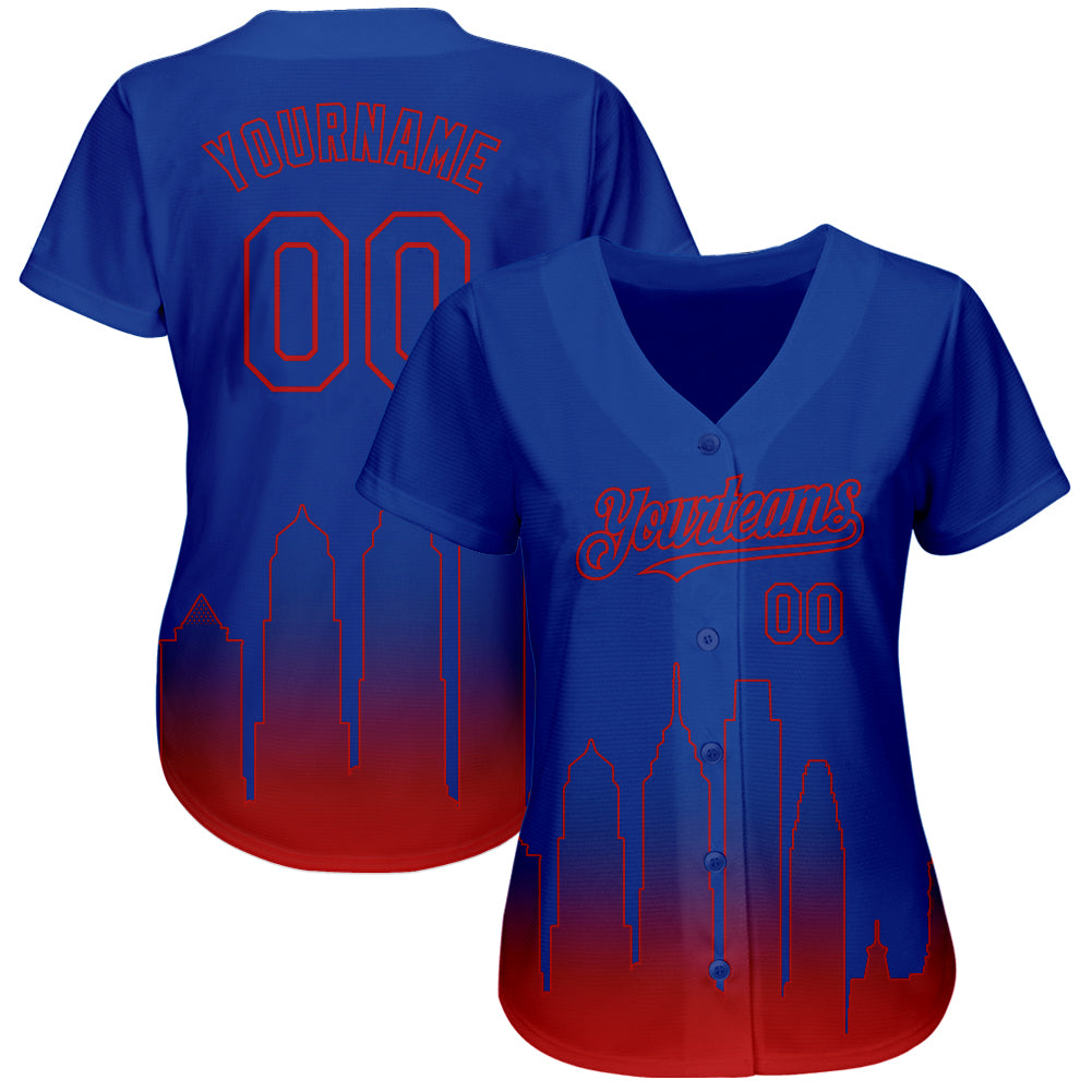 Custom Royal Red 3D Philadelphia City Edition Fade Fashion Authentic Baseball Jersey baseball jersey product view 2