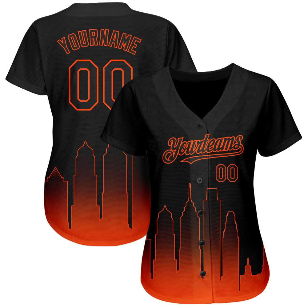 Custom Black Orange 3D Philadelphia City Edition Fade Fashion Authentic Baseball Jersey baseball jersey product view 2