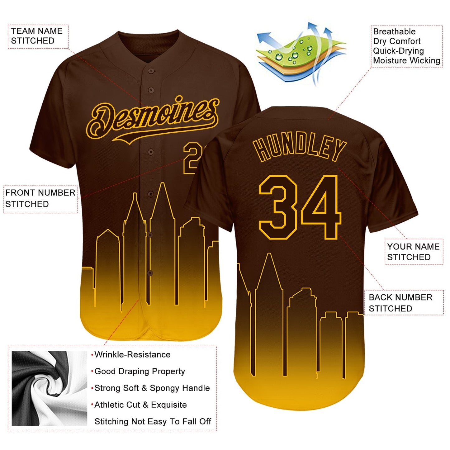 Custom Brown Gold 3D San Diego City Edition Fade Fashion Authentic Baseball Jersey baseball jersey product view 3