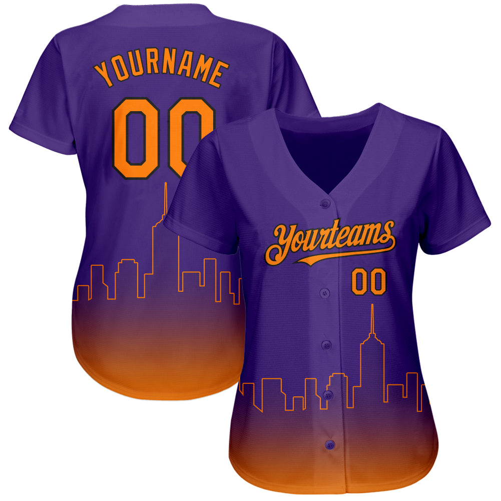 Custom Purple Bay Orange-Black 3D Phoenix City Edition Fade Fashion Authentic Baseball Jersey baseball jersey product view 2