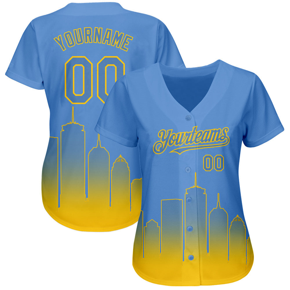 Custom Light Blue Yellow 3D Boston City Edition Fade Fashion Authentic Baseball Jersey baseball jersey product view 2