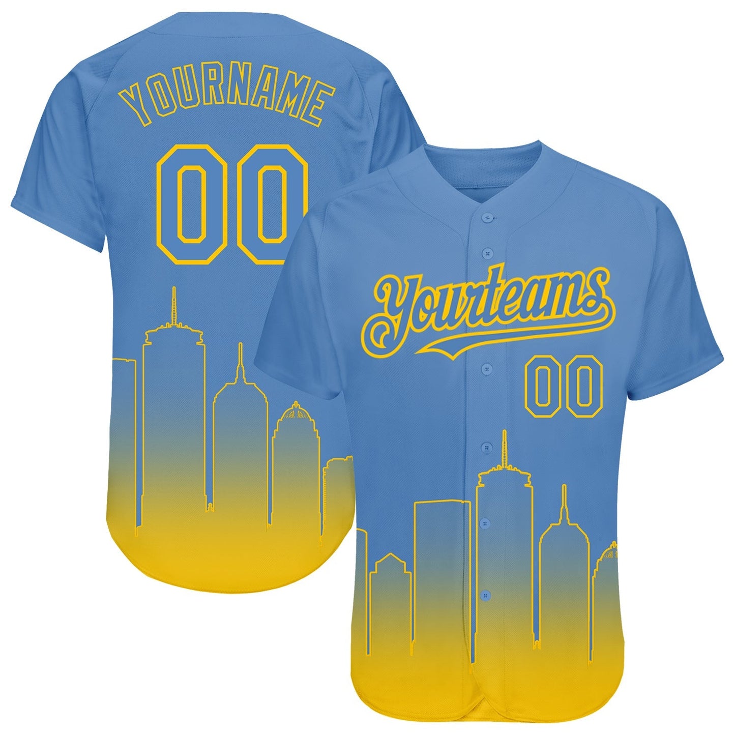 Custom Light Blue Yellow 3D Boston City Edition Fade Fashion Authentic Baseball Jersey baseball jersey product view 1