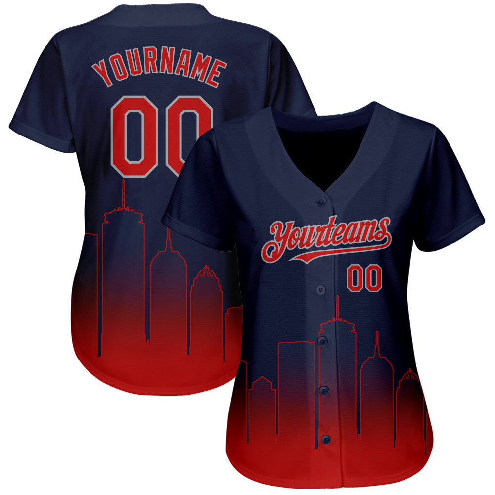 Custom Navy Red-Gray 3D Boston City Edition Fade Fashion Authentic Baseball Jersey baseball jersey product view 2