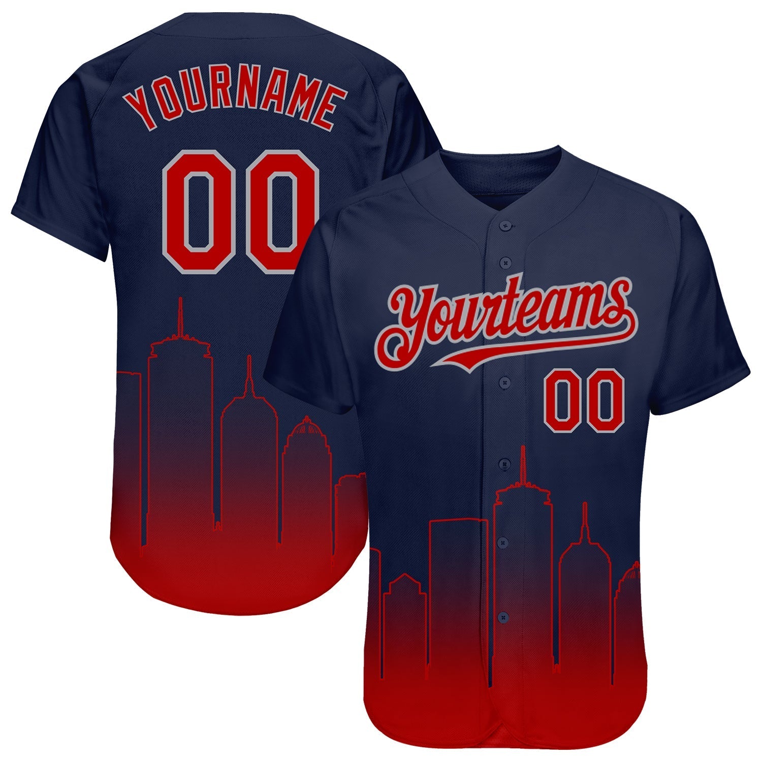 Custom Navy Red-Gray 3D Boston City Edition Fade Fashion Authentic Baseball Jersey baseball jersey product view 1