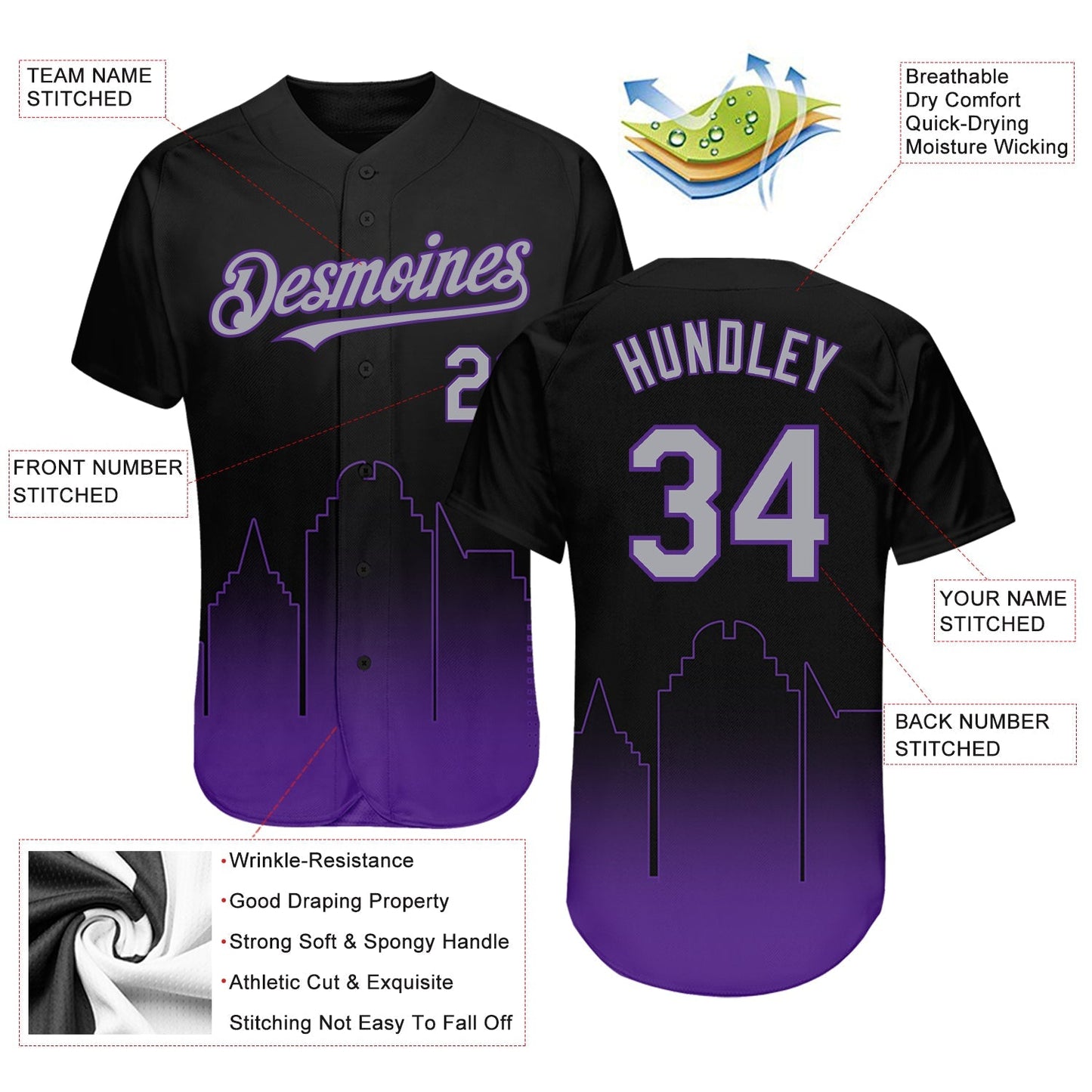Custom Black Gray-Purple 3D Sacramento City Edition Fade Fashion Authentic Baseball Jersey baseball jersey product view 3