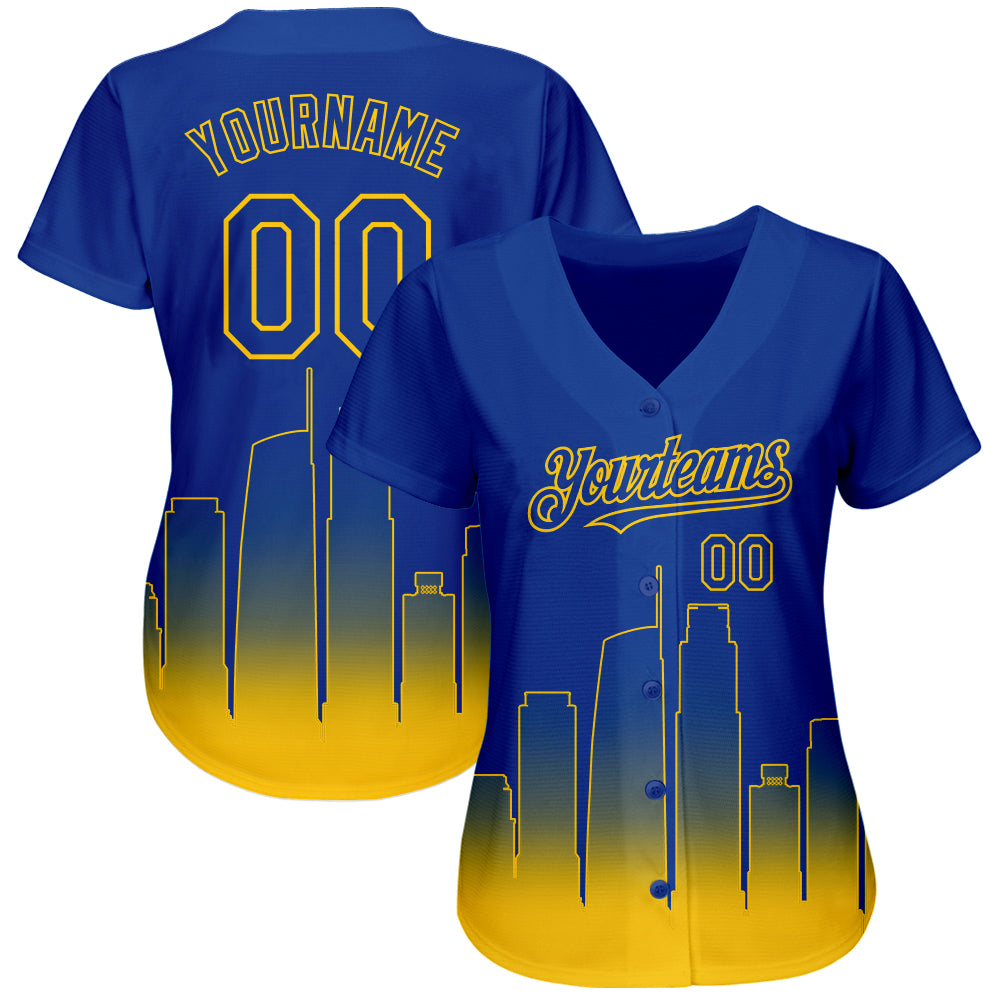 Custom Royal Yellow 3D Los Angeles City Edition Fade Fashion Authentic Baseball Jersey baseball jersey product view 2