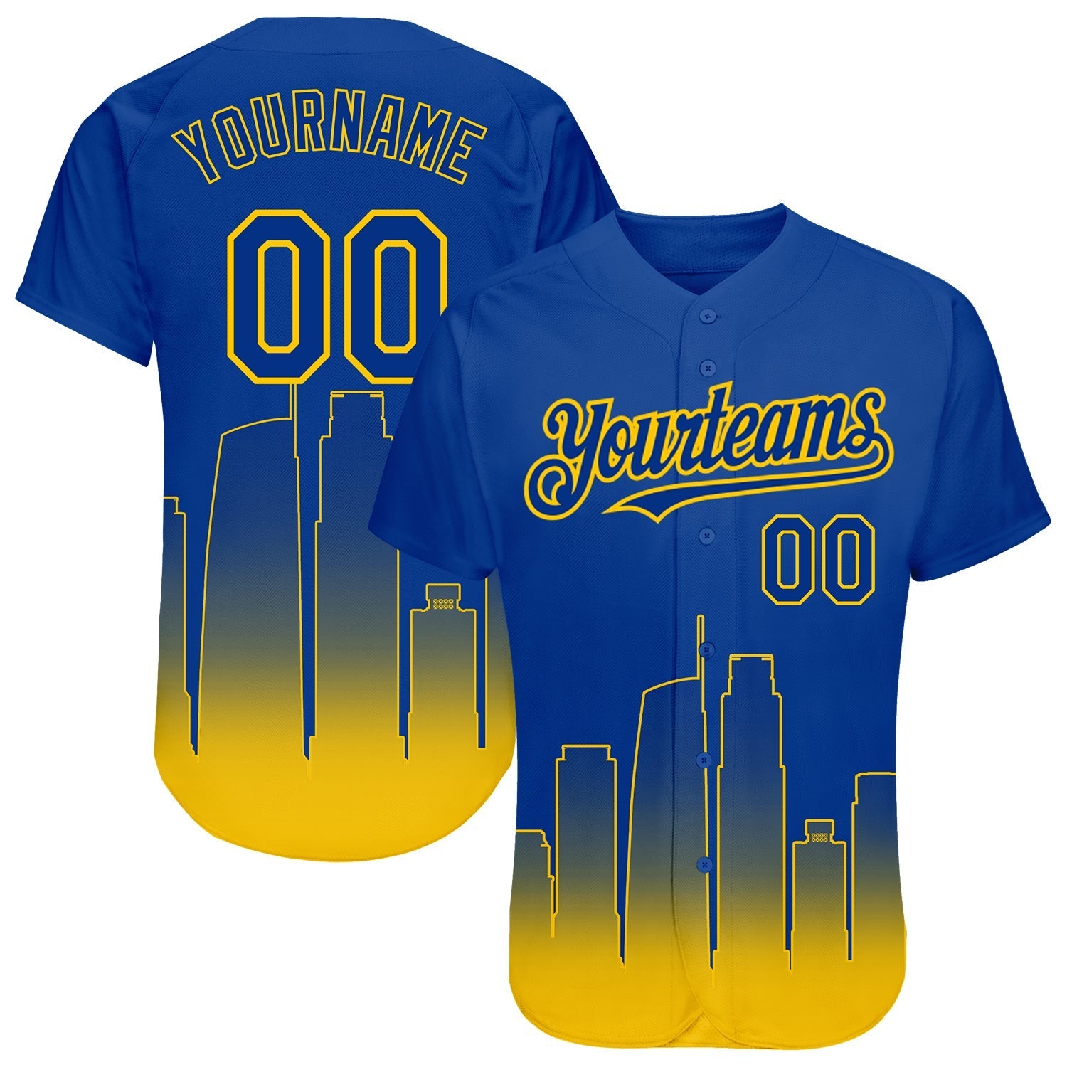Custom Royal Yellow 3D Los Angeles City Edition Fade Fashion Authentic Baseball Jersey baseball jersey product view 1