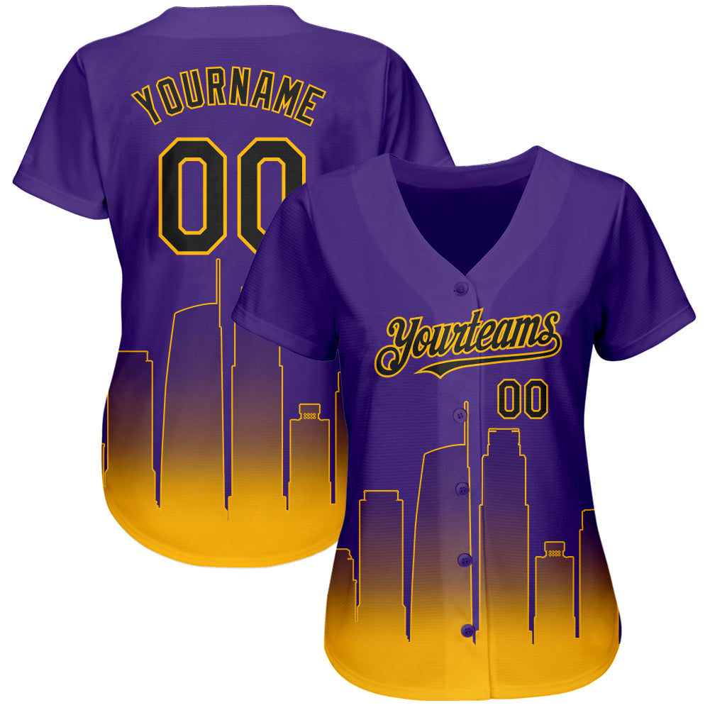 Custom Purple Black-Gold 3D Los Angeles City Edition Fade Fashion Authentic Baseball Jersey baseball jersey product view 2
